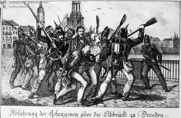 Prisoners Being Led over the Elbe Bridge in Dresden (May 9, 1849)